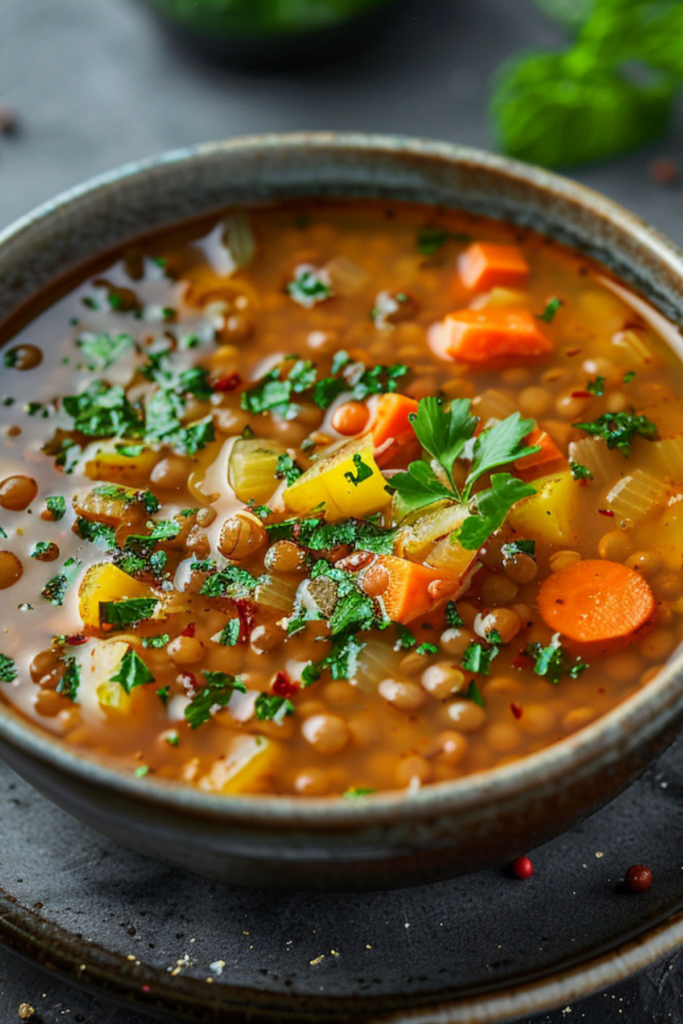 Vegan Slow Cooker Lemony Lentil Soup - plantbasedpalate.com