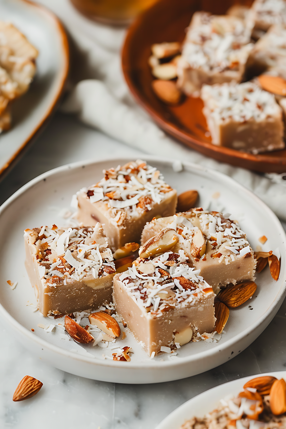 Vegan Coconut Almond Freezer Fudge - plantbasedpalate.com